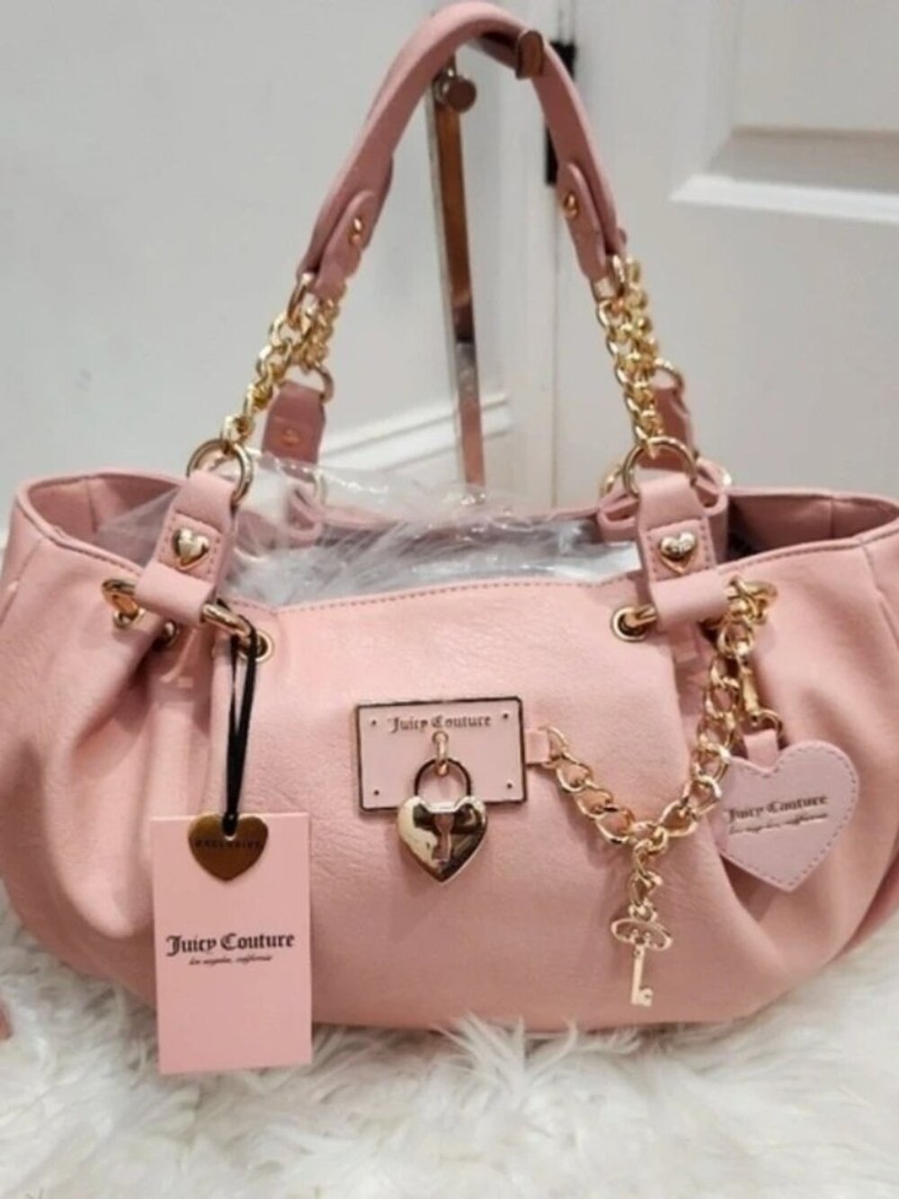 Pink Diamond Satchel Bag Gold Chain Charm NWT